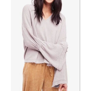 We The Free Purple Dahlia Long Bell Sleeve Thermal Knit Top Size Medium Cotton